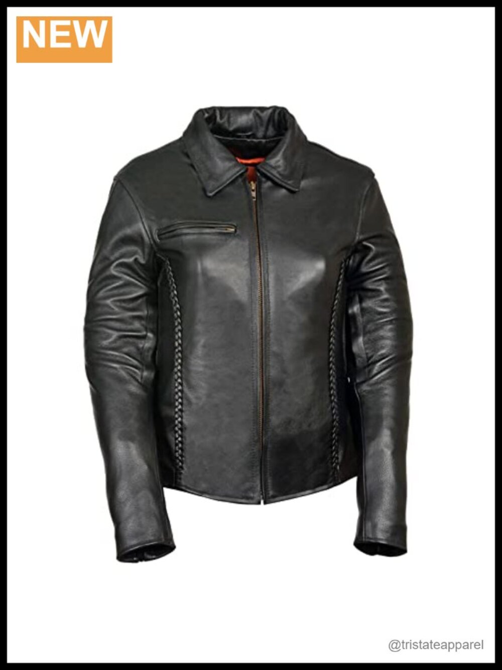 Ladies Braided Leather Motorcycle Jacket with Vents